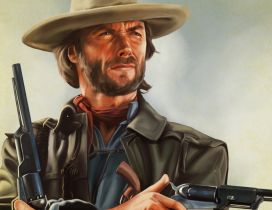 Clint Eastwood with guns in her hands - Artwork