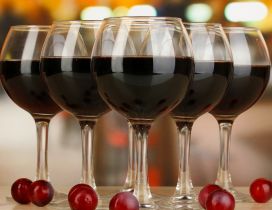 Six glasses with red wine - Drink wallpaper
