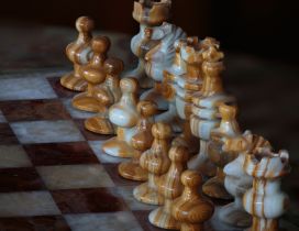 Brown and white chess pieces on chessboards