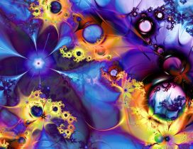 Abstract colorful fractal with many flowers