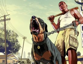 Franklin with his furious dog - GTA Game Wallpaper