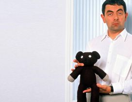 The comedian Mr Bean with his toy