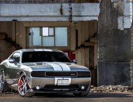Gray Dodge Challenger SRT8 in a desolate place