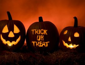 Three funny pumpkins - Happy Halloween Trick or Treat