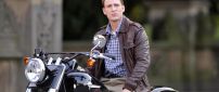 The actor Chris Evans on a motorcycle
