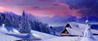 Beautiful winter landscape - house at the white mountain
