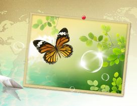 Orange butterfly in a spring painting - HD wallpaper