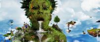 3D abstract green nature wallpaper - Island on the sky