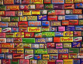 Colored wall full with Turbo stickers - Gum Brand
