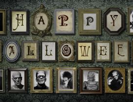 Happy Halloween - Pictures on the wall with monsters