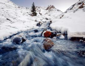 Cold mountain water in the winter season