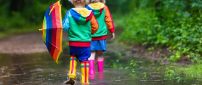 Colorful Autumn clothes for happy children -Play in the rain