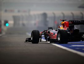 Red Bull sponsor for Formula 1 team  - Race car on the road