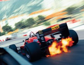 Super speed on the race - Fire from the wheels Formula 1