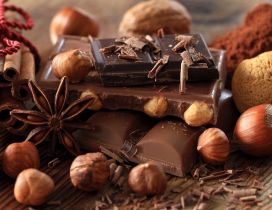 Piece of chocolates cinnamon and peanuts - Sweet wallpaper