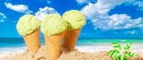 Mint icre cream and beautiful summer holiday at the beach