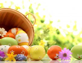 Wonderful painted Easter eggs in a basket - Spring Holiday