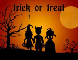 Three little children Trick or treat Halloween party night