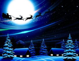 Santa Claus is in the air with reindeers - Christmas night