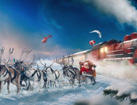 Santa Claus and reindeers travel with train - Gift night