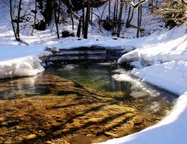 Cold mountain river in endless winter - HD nature wallpaper