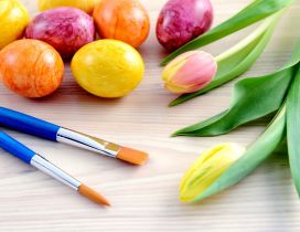 Wonderful colors on Easter eggs - Tulips flowers