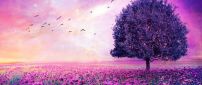 Wonderful pink nature- Birds on the sky magic romantic field