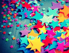 Paper colorful little stars on the wall - HD wallpaper
