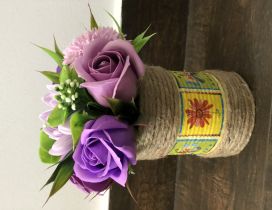 Wonderful soap flowers on a handmade recyclable box