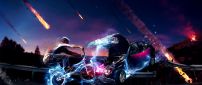 Abstract motorcycle and car accident - HD wallpaper light