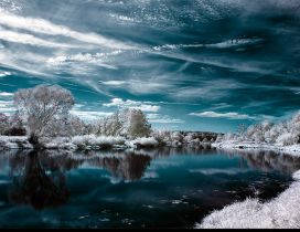 Abstract wonderful blue and white nature landscape