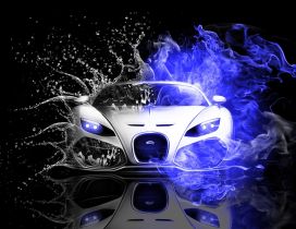 Abstract wallpaper Bugatti car - water and blue fire