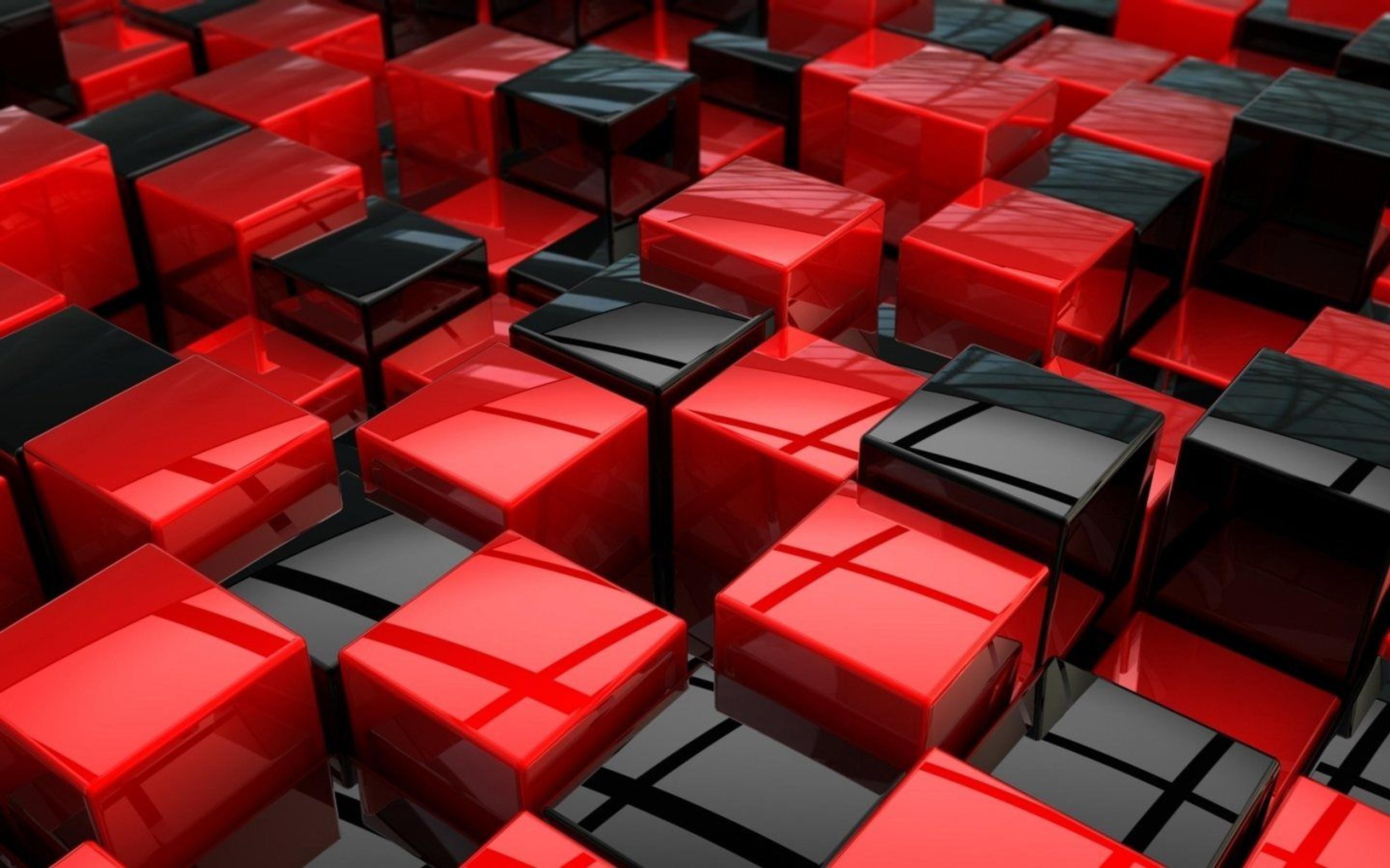 Black and red 3D boxes on the wall - HD wallpaper
