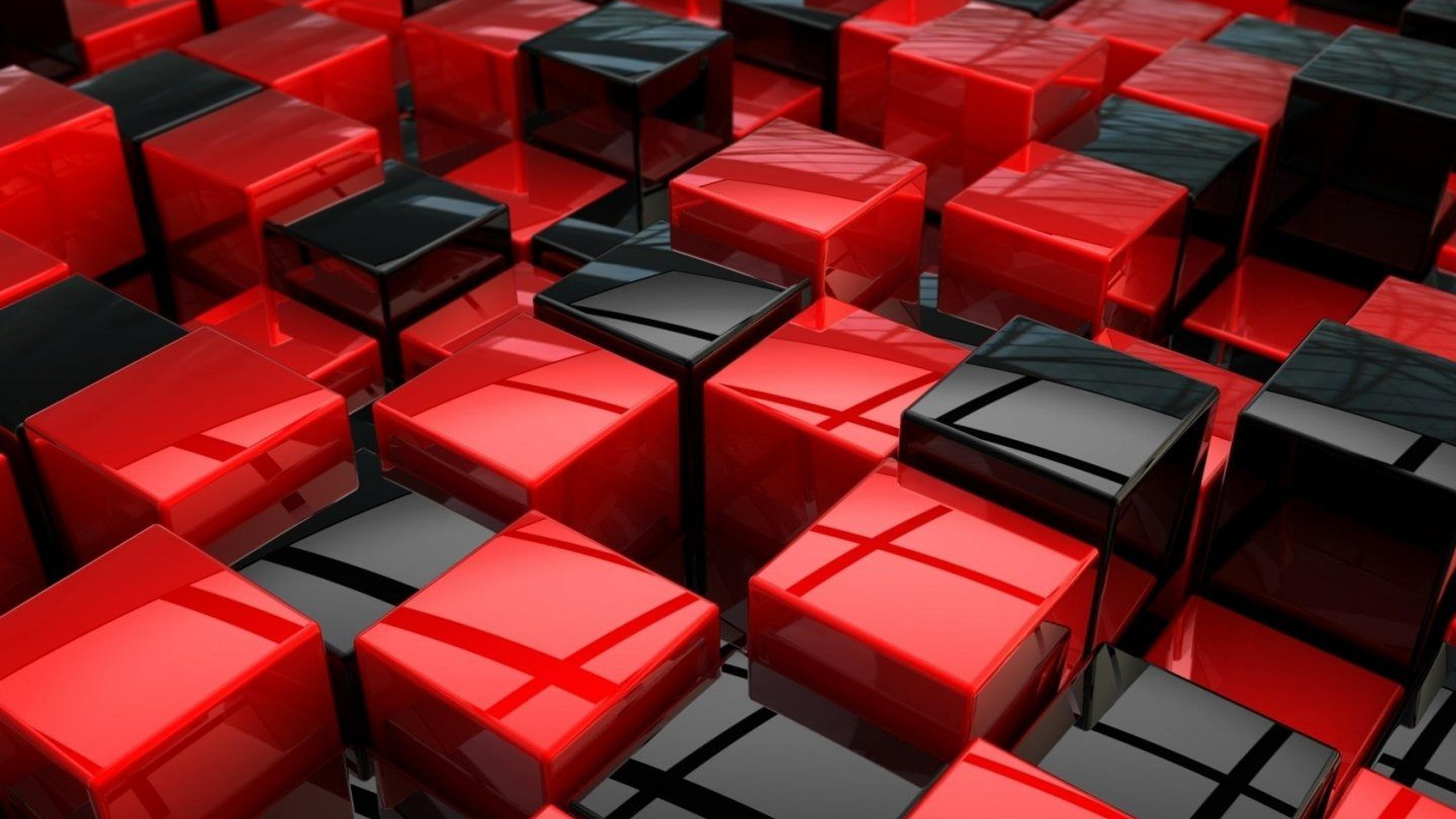 Black and red 3D boxes on the wall - HD wallpaper