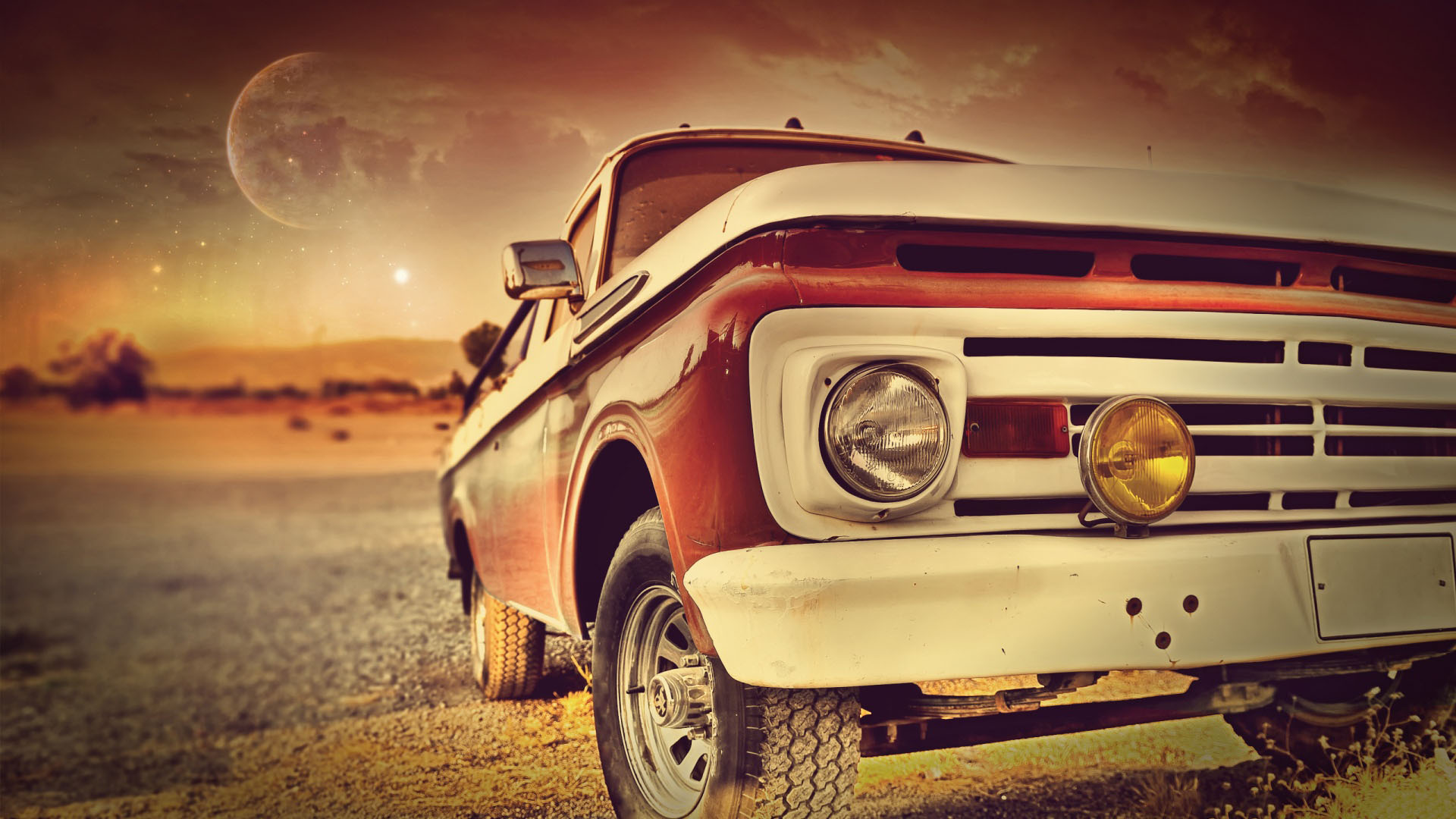 Vintage red car in the sunset - HD wallpaper old car