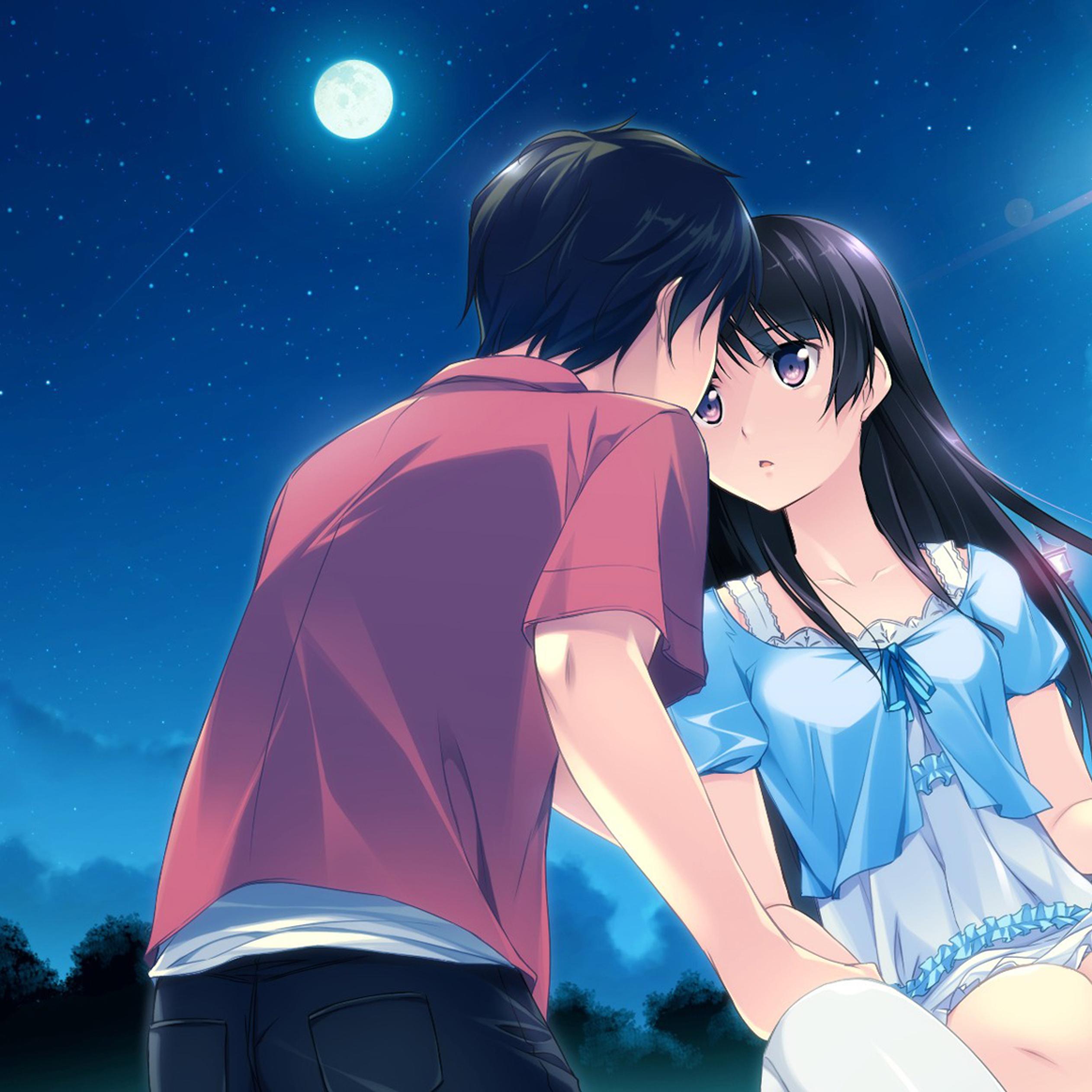 Anime couple during the night under the moonlight