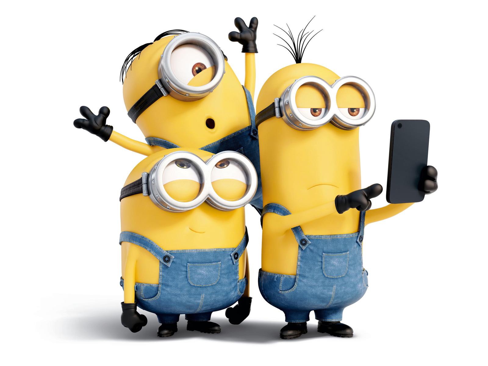 Three crazy minions make a selfie - Funny cartoon characters