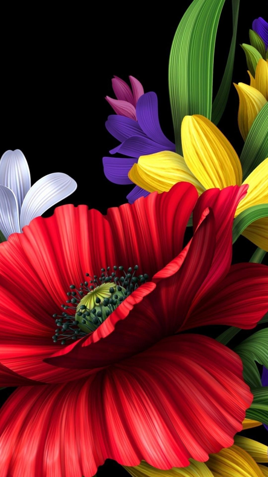 HD colorful flowers bouquet on the black background ...