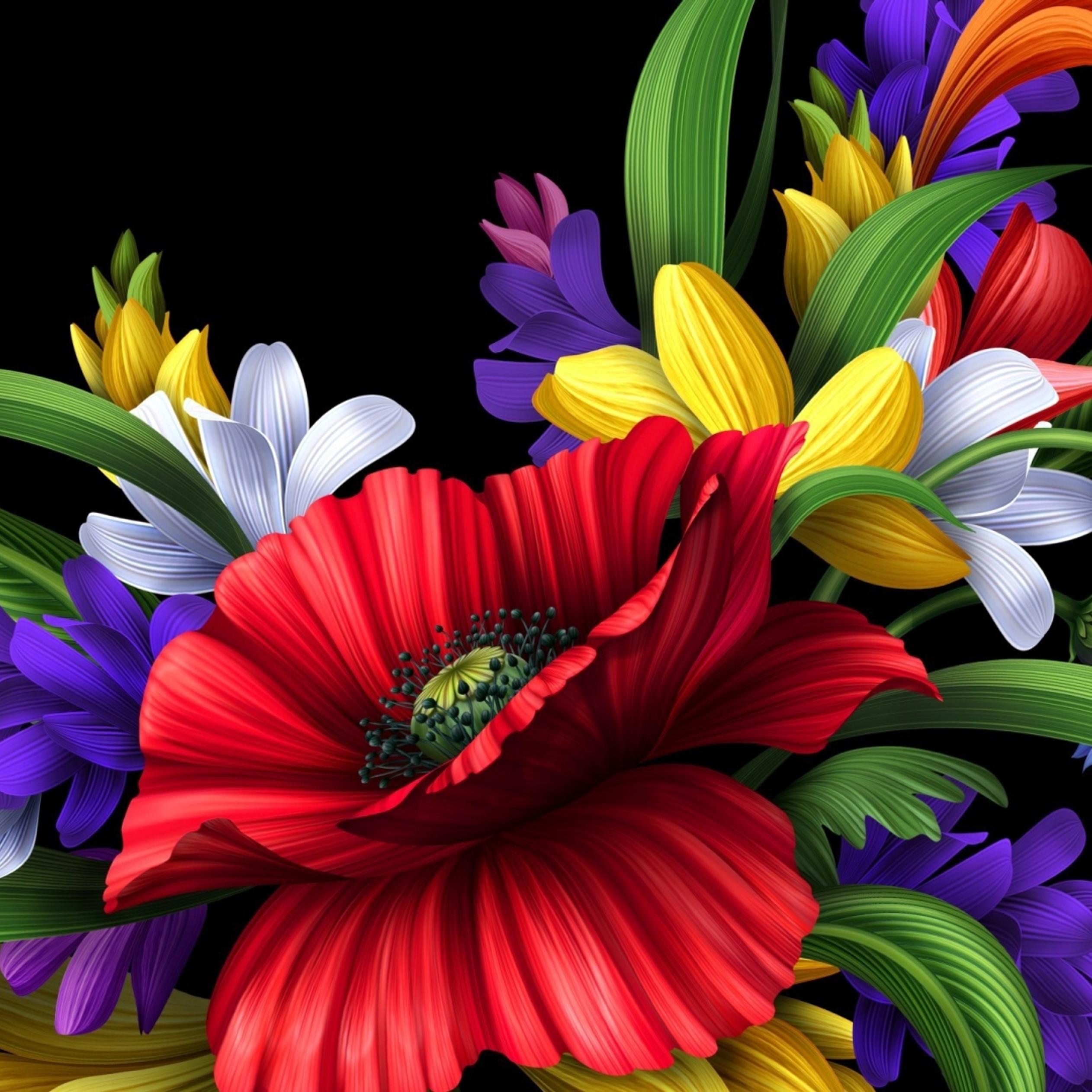 HD colorful flowers bouquet on the black background