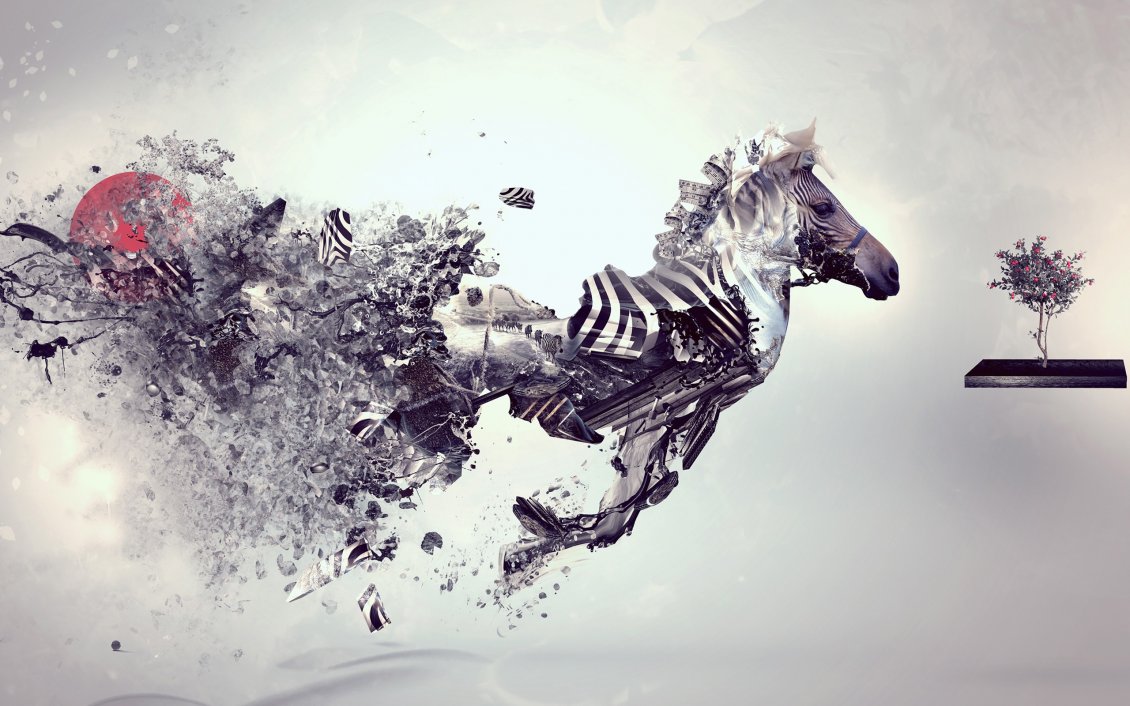 Download Wallpaper Abstract art disintegrating zebra