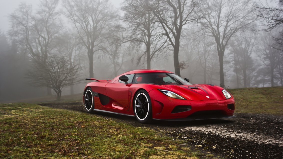 Download Wallpaper Red Koenigsegg Agera R in the forest