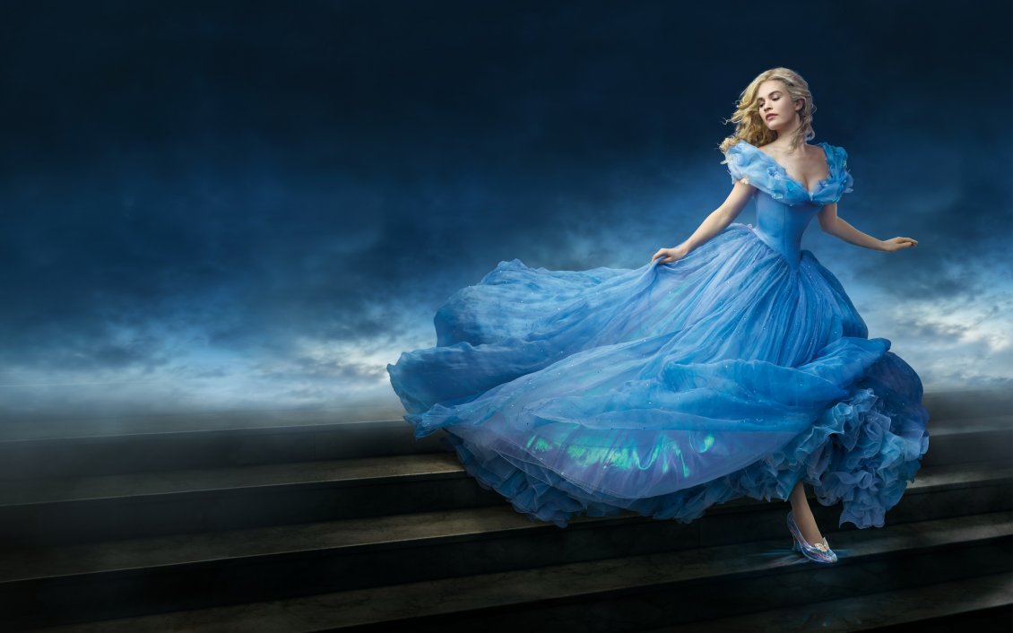 Download Wallpaper Cinderella with Lily James actress in blue dress