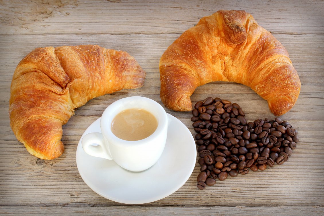 Download Wallpaper Two Croissants and a cup of Cappuccino Cafe