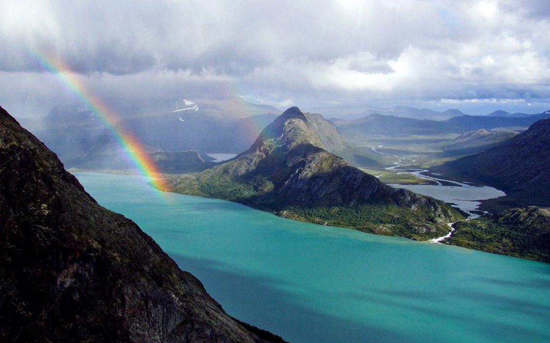 Download Wallpaper Double rainbow in the mountains