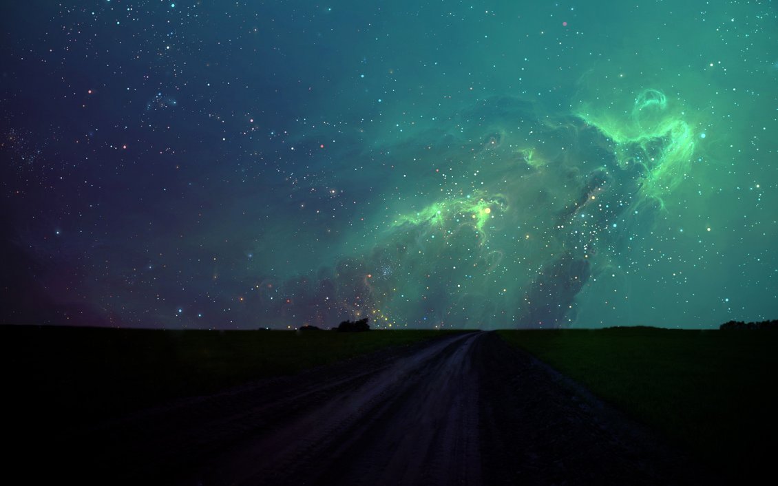 Download Wallpaper Night, stars and green sky