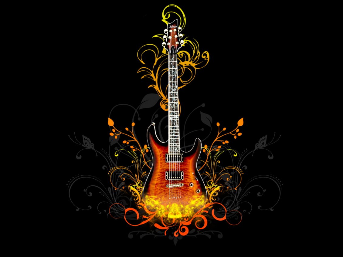 Download Wallpaper Electronic guitar surrounded by flowers