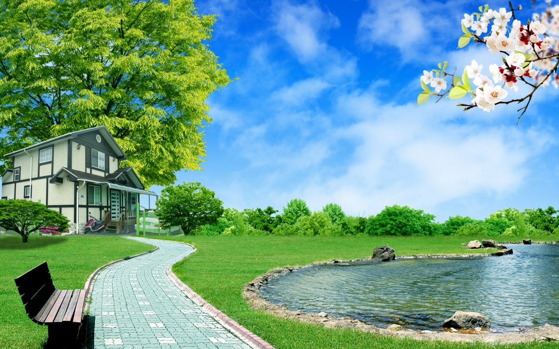 Download Wallpaper Spring Day - Green and blooming trees