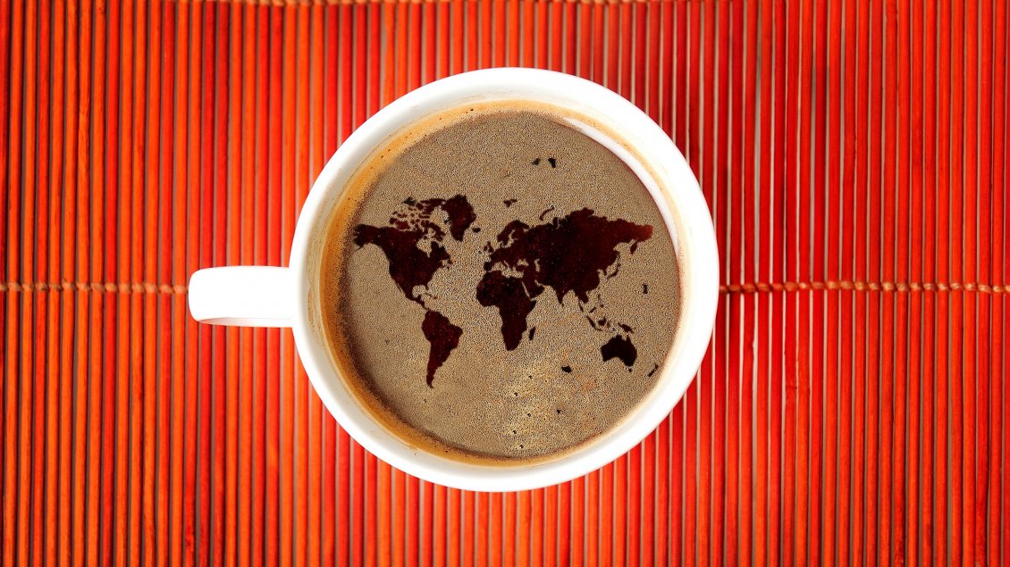 Download Wallpaper The earth map in a cup of coffe