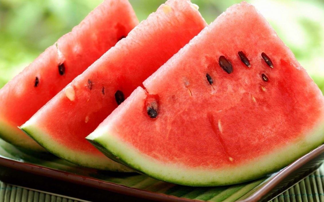 Download Wallpaper Three slices of watermelon on a tray