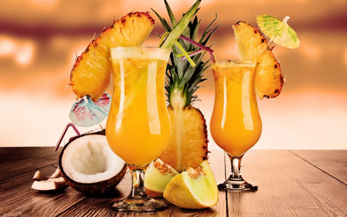 Download Wallpaper Fresh drink made of pineapple , coconut, cantaloupe